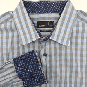 Quieti Button Down Shirt Mens XXL Blue Grey Gingham Check Long Sleeve Cotton